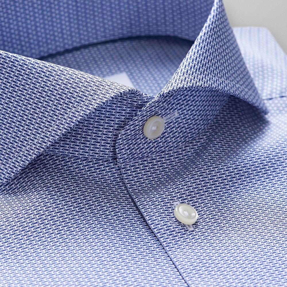 NEW Eton Blue/White Mini-Print Poplin Shirt (16)